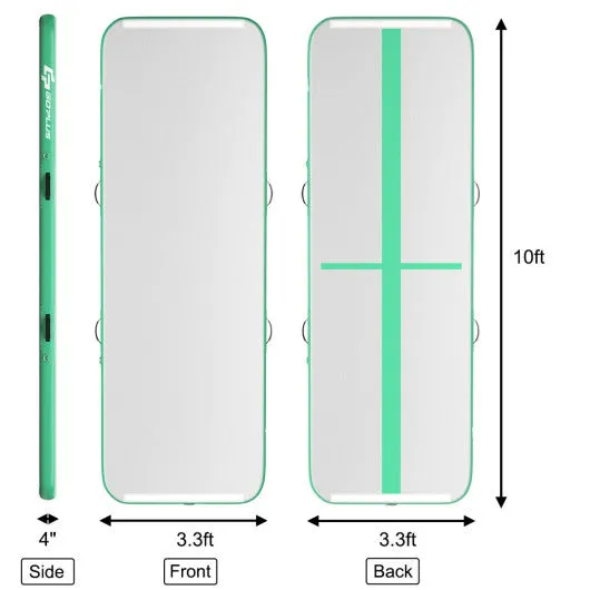 10 Feet Inflatable Gymnastics Tumbling Mat with Pump-Green