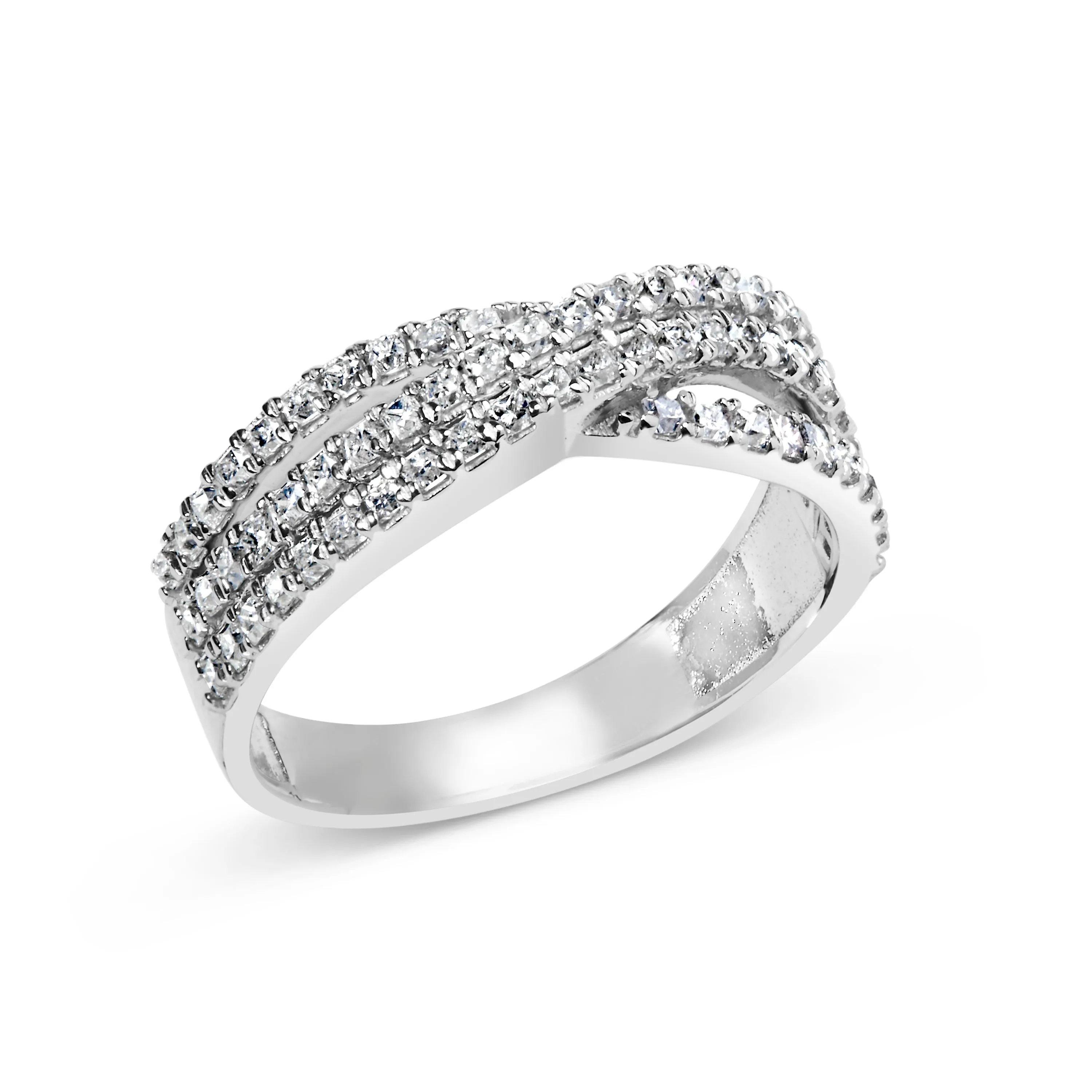 10K White Gold 3/4 Cttw Princess Natural Diamond Split Shank and Weave Band Ring