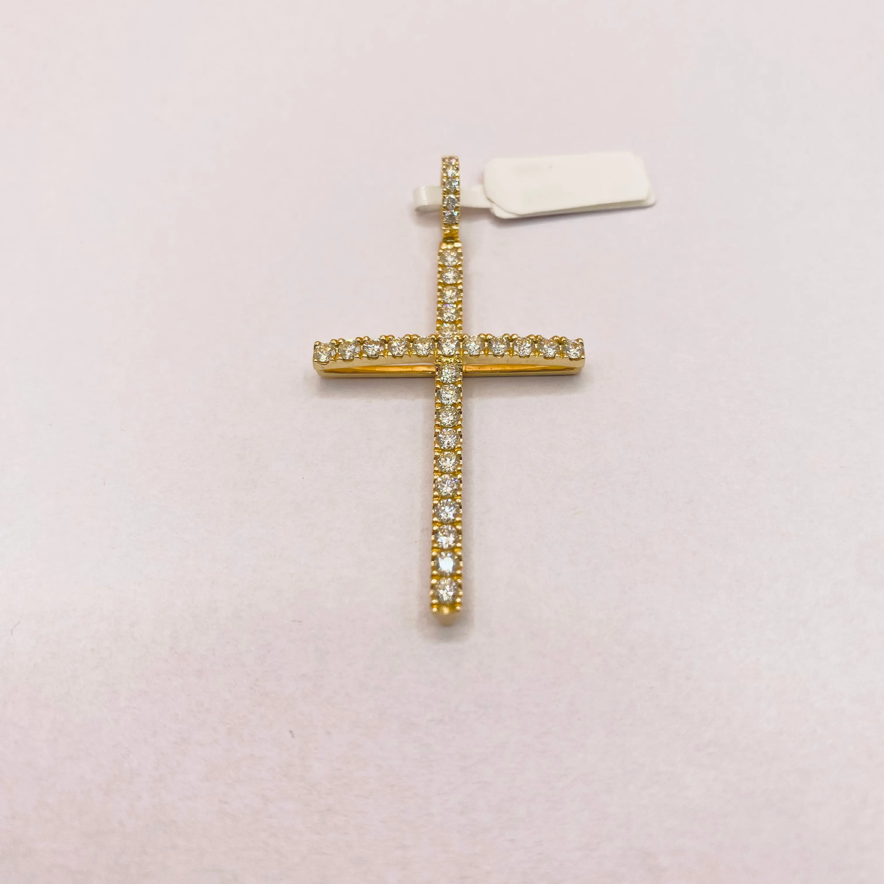 14K Yellow Gold Diamond Cross Thin Pendant / 3.6gr