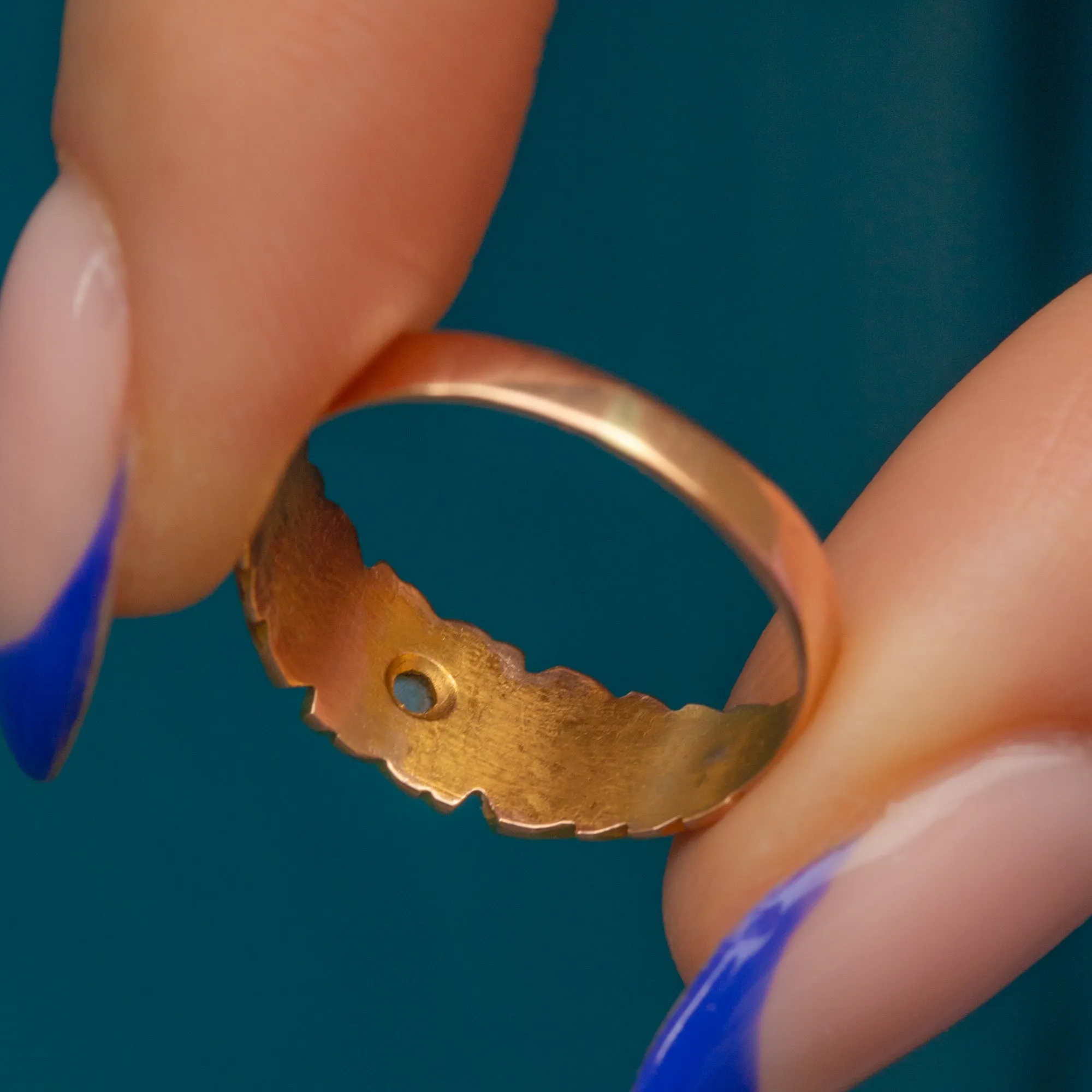 15ct Gold Rose-Cut Diamond Pearl Gypsy Ring, c.1894