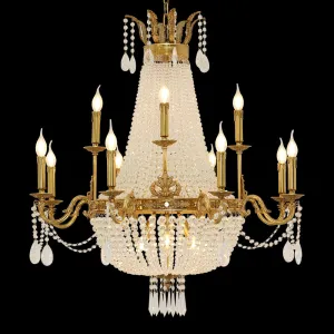 37X39 Inch 15 Lights French Empire Brass and Crystal Chandelier