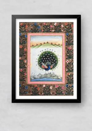 A Joyful Peacock in Miniature Painting by Mohan Prajapati