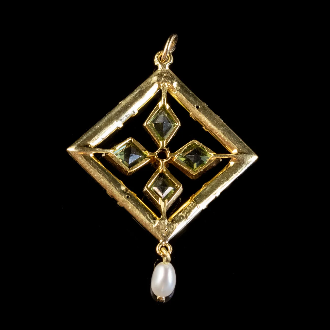 Antique Edwardian Suffragette Peridot Ruby Pearl Pendant 18ct Gold Circa 1910