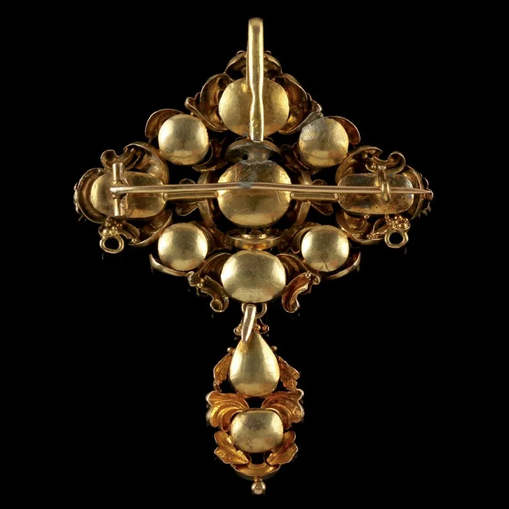 Antique Georgian Flat Cut Garnet Brooch 18Ct Gold Circa 1800