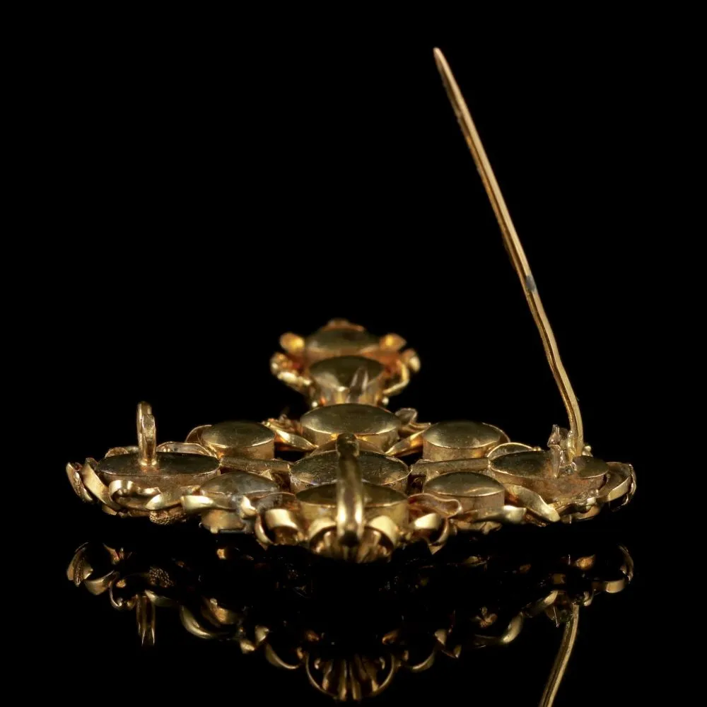 Antique Georgian Flat Cut Garnet Brooch 18Ct Gold Circa 1800