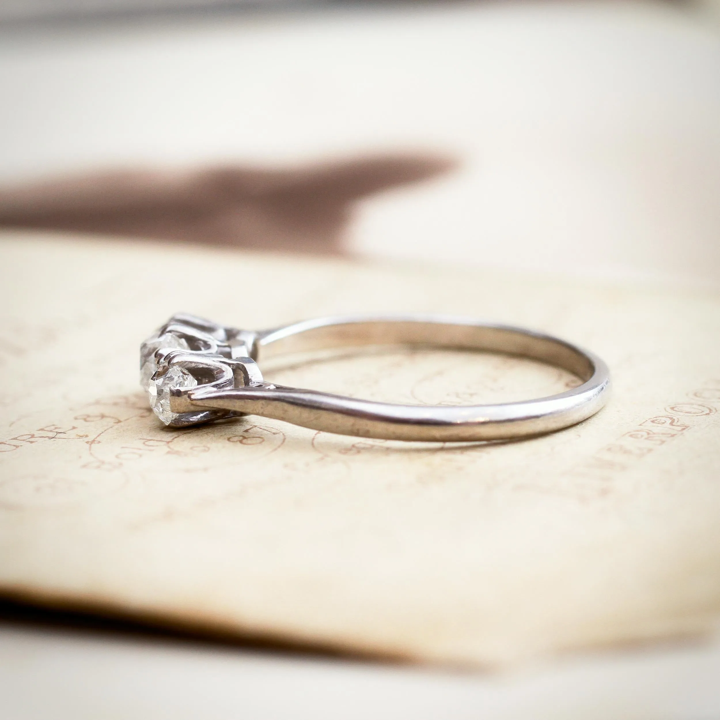 Antique Hand Cut Diamond Trilogy Engagement Ring
