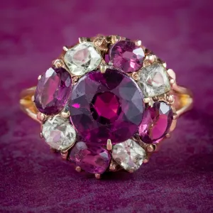 Antique Victorian Almandine Garnet Topaz Cluster Ring