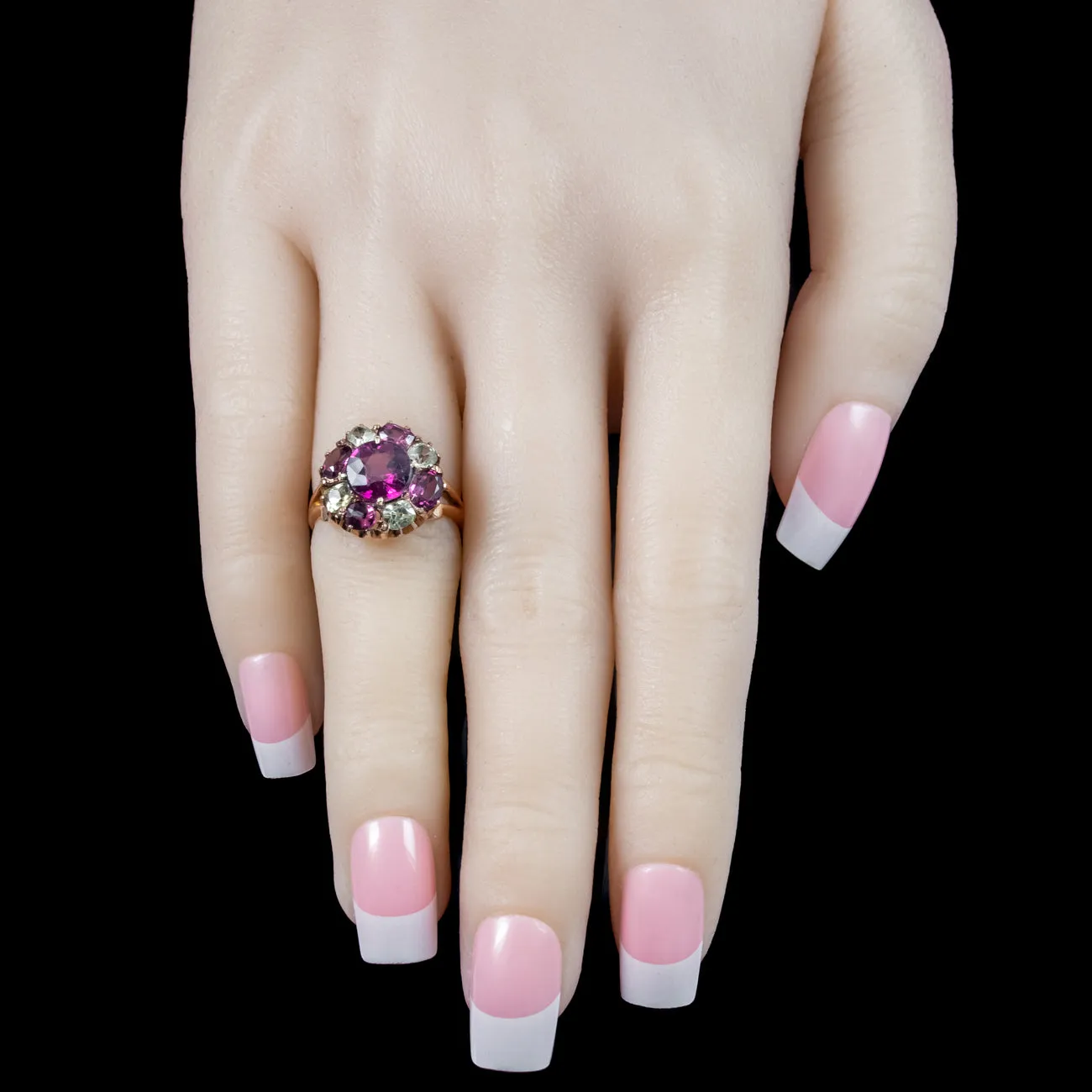 Antique Victorian Almandine Garnet Topaz Cluster Ring
