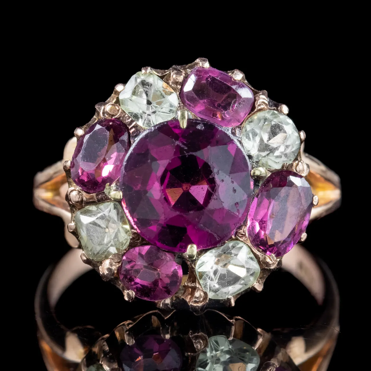 Antique Victorian Almandine Garnet Topaz Cluster Ring