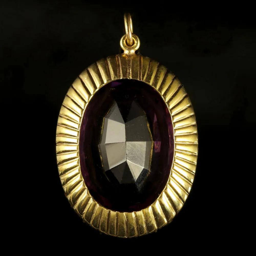 Antique Victorian Amethyst Pearl Pendant 15Ct Gold