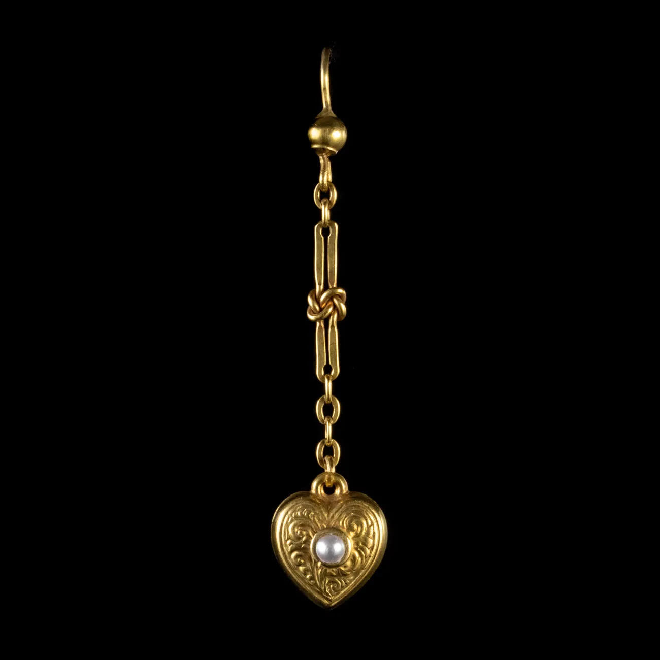 Antique Victorian Pearl Heart Drop Earrings 15Ct Gold Circa 1900