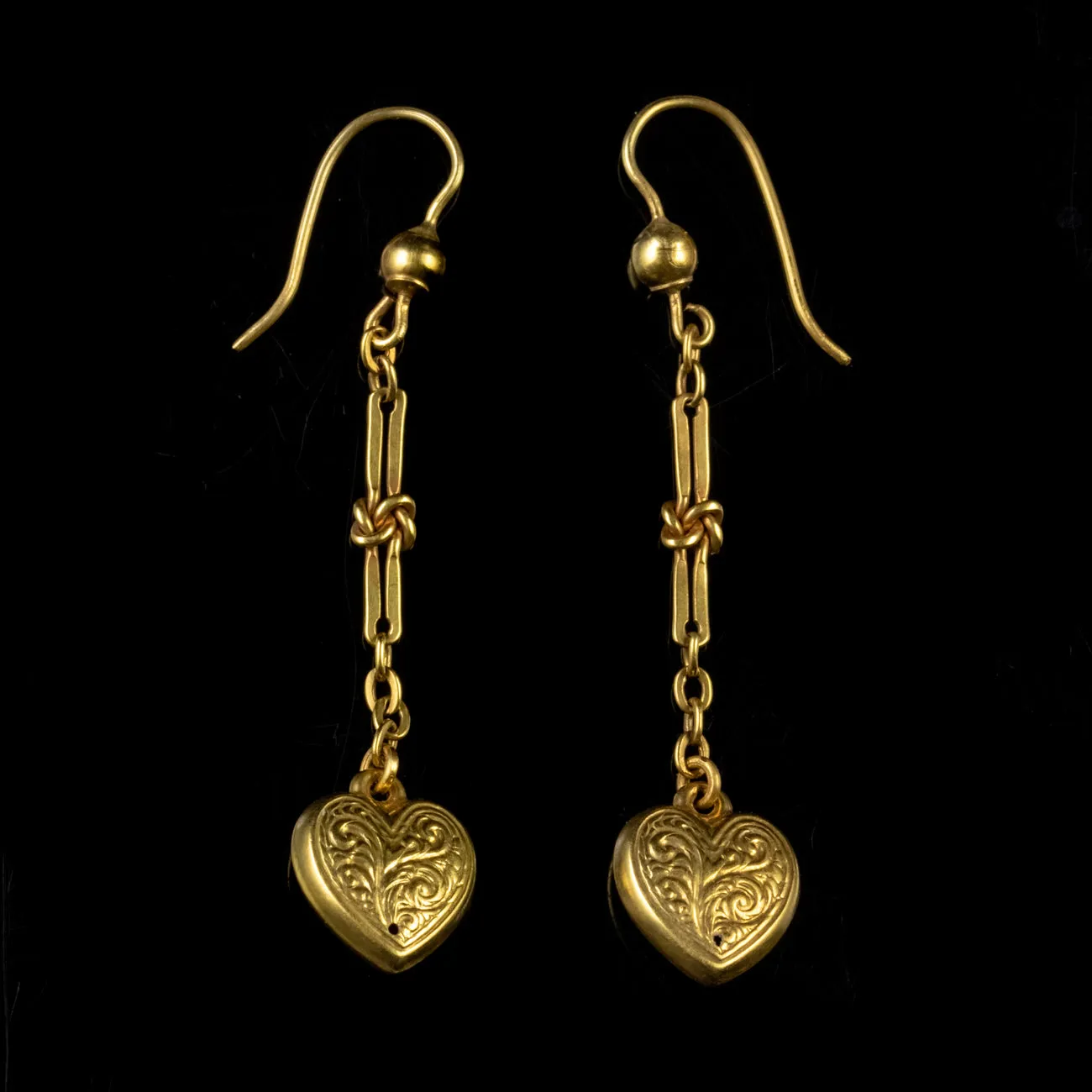 Antique Victorian Pearl Heart Drop Earrings 15Ct Gold Circa 1900