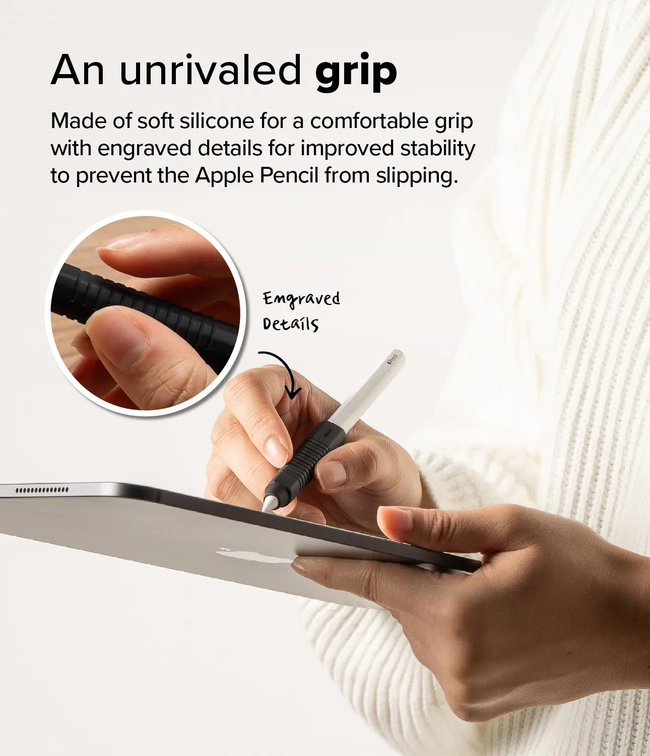 Apple Pencil Pro/USB C / 2nd / 1st Generation Cover , Silicone Drafting Grip Holder  - Black