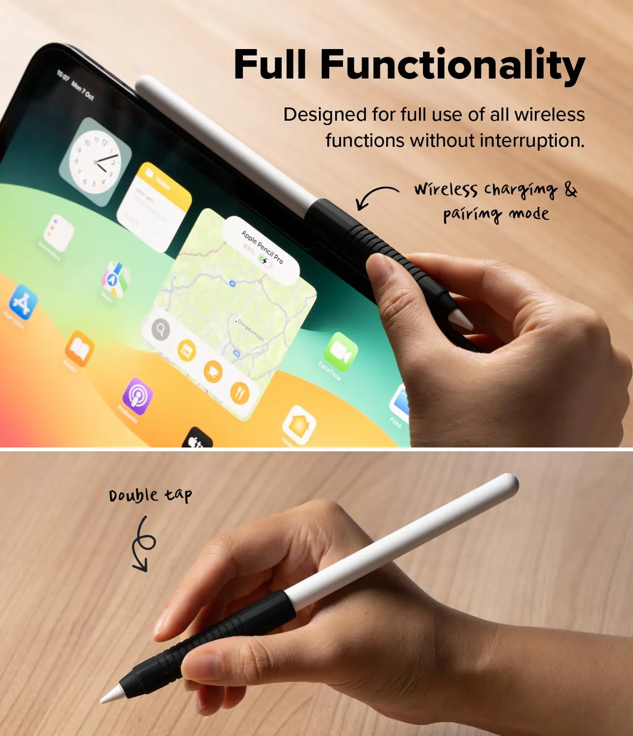 Apple Pencil Pro/USB C / 2nd / 1st Generation Cover , Silicone Drafting Grip Holder  - Black