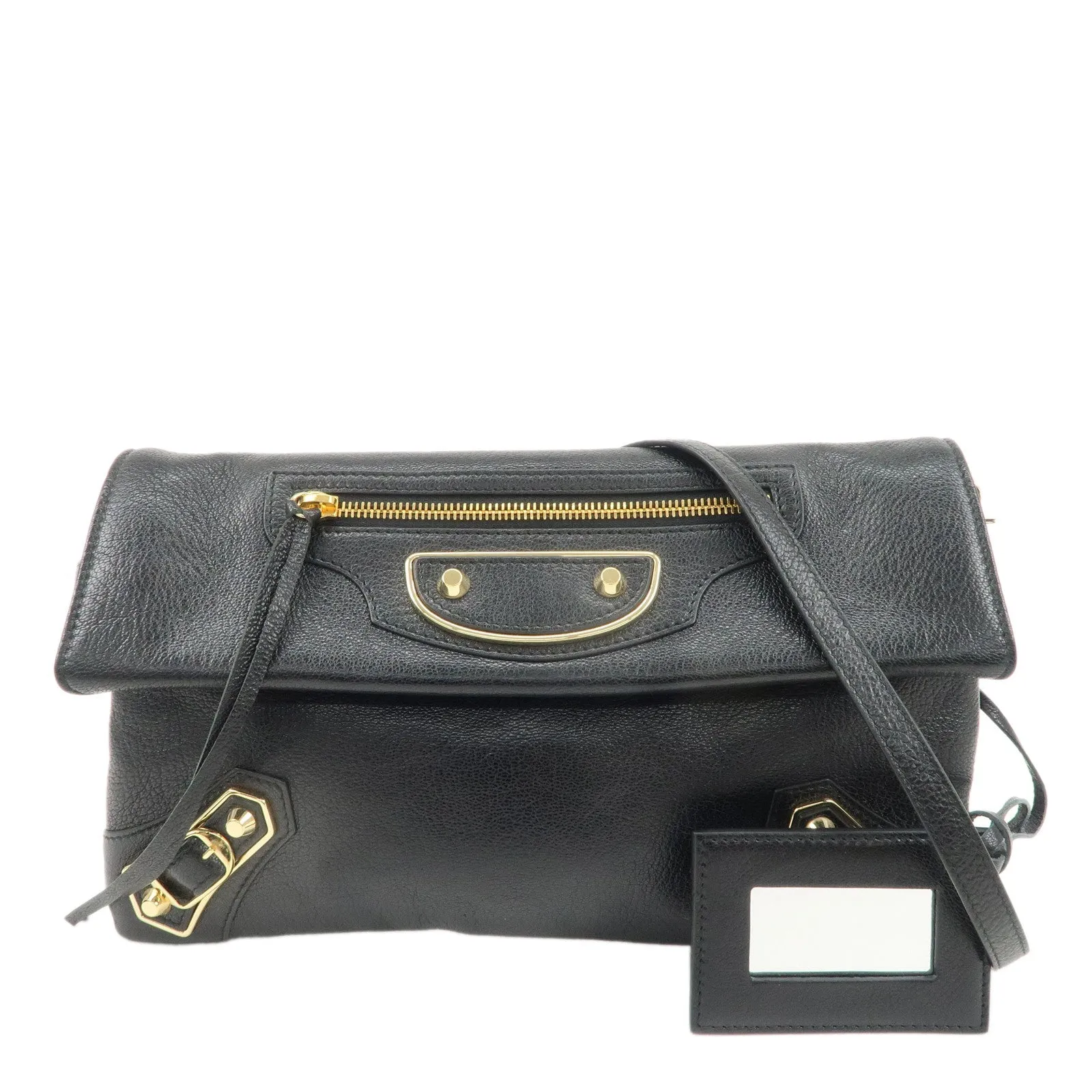 BALENCIAGA Leather Classic Envelope Clutch Bag Black 390167 Used