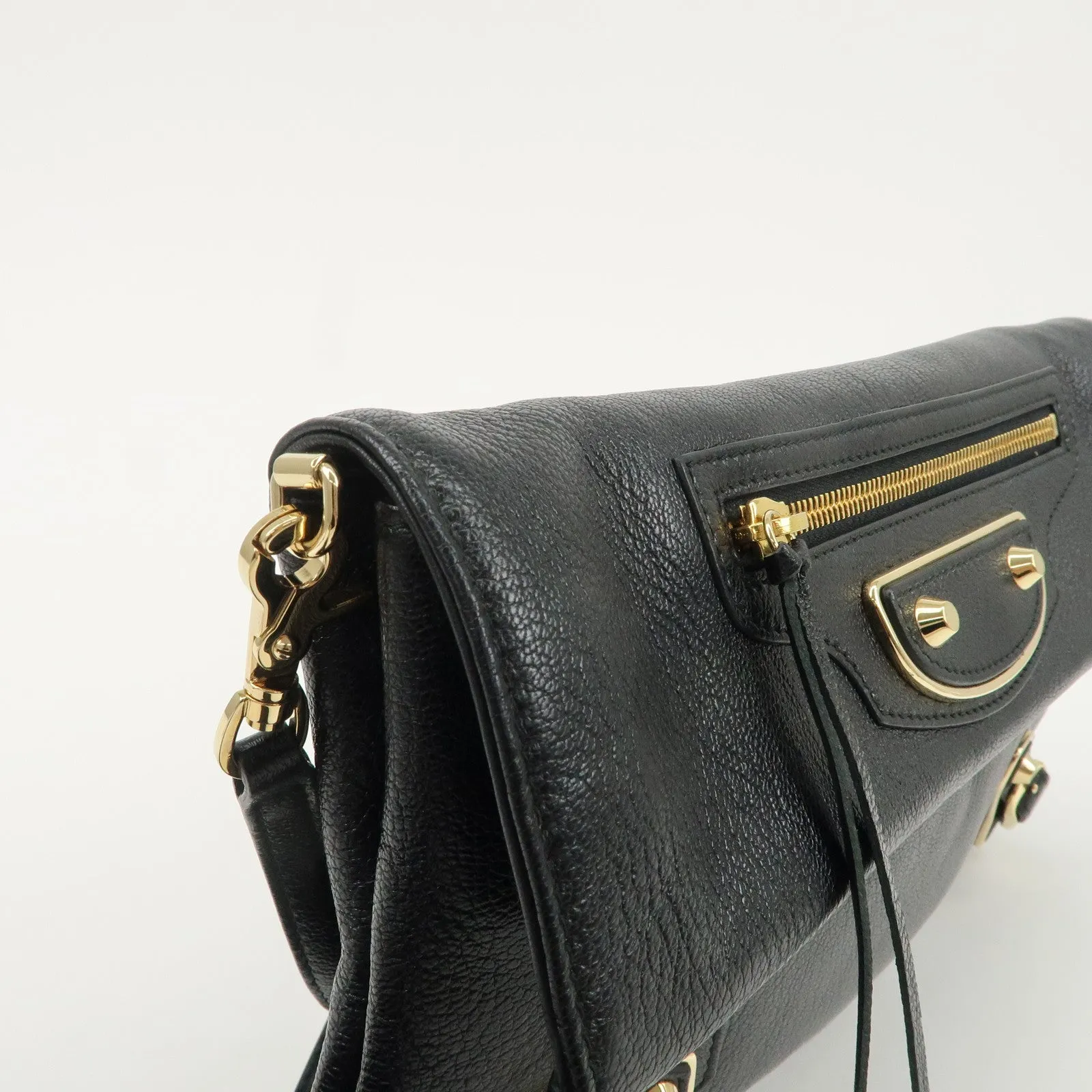 BALENCIAGA Leather Classic Envelope Clutch Bag Black 390167 Used