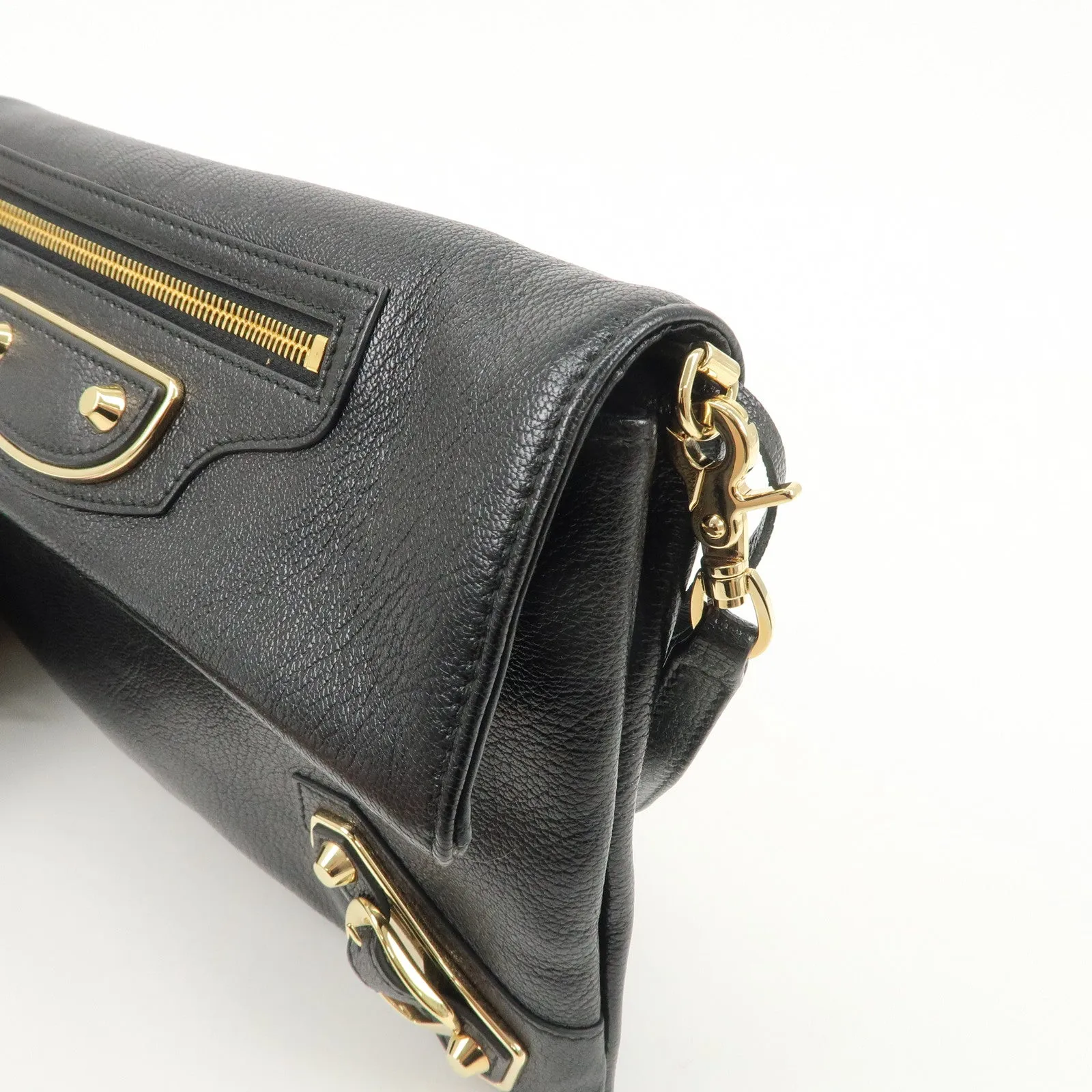 BALENCIAGA Leather Classic Envelope Clutch Bag Black 390167 Used