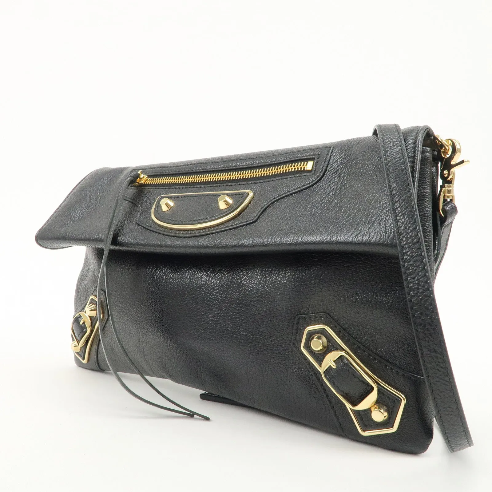 BALENCIAGA Leather Classic Envelope Clutch Bag Black 390167 Used