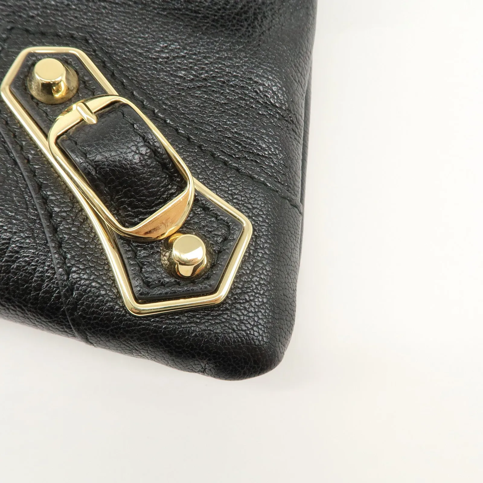 BALENCIAGA Leather Classic Envelope Clutch Bag Black 390167 Used
