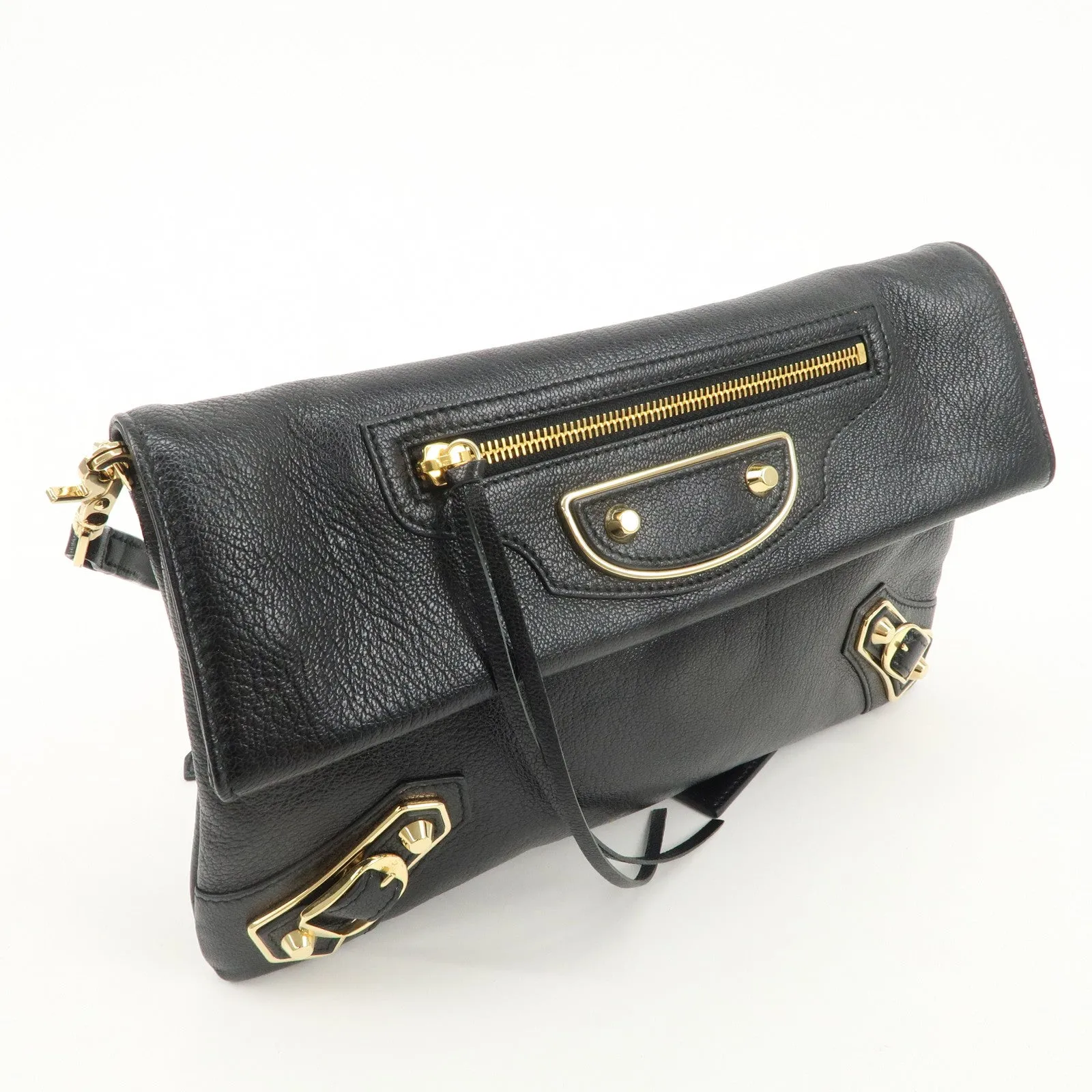 BALENCIAGA Leather Classic Envelope Clutch Bag Black 390167 Used
