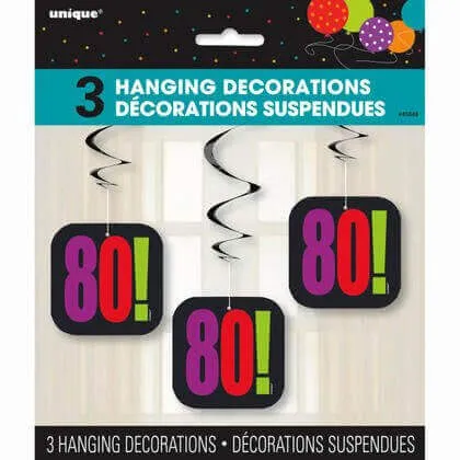 Birthday Cheer - 80th Hanging Swirl Decorations (3ct)
