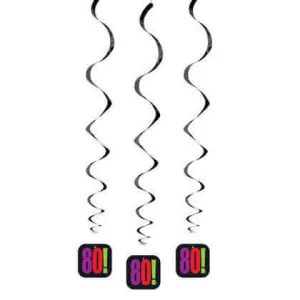 Birthday Cheer - 80th Hanging Swirl Decorations (3ct)