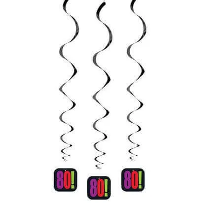 Birthday Cheer - 80th Hanging Swirl Decorations (3ct)