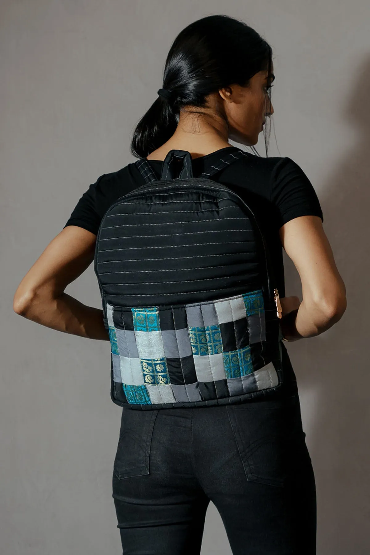Black Silk Godhadi Patchwork Bag