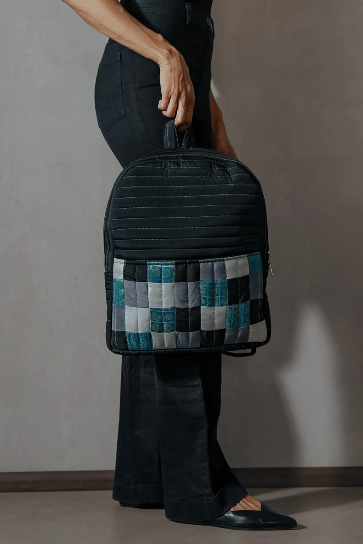 Black Silk Godhadi Patchwork Bag
