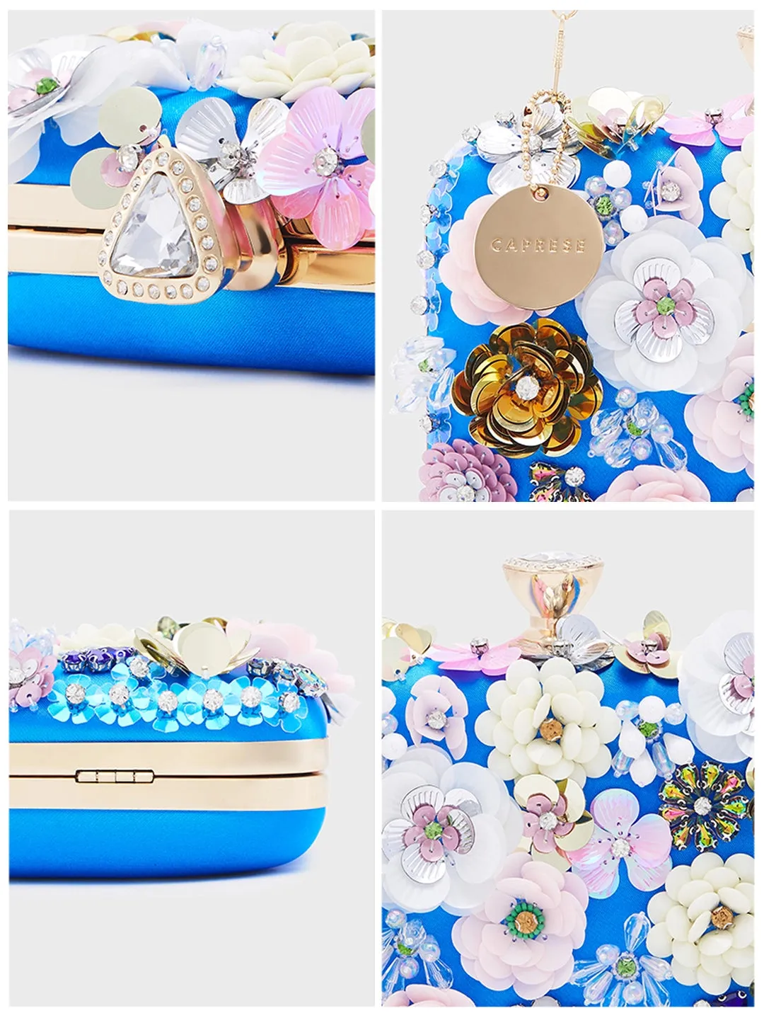 Caprese Ava Floral Clutch Box Small Blue - Stylish Bag for Festive Events