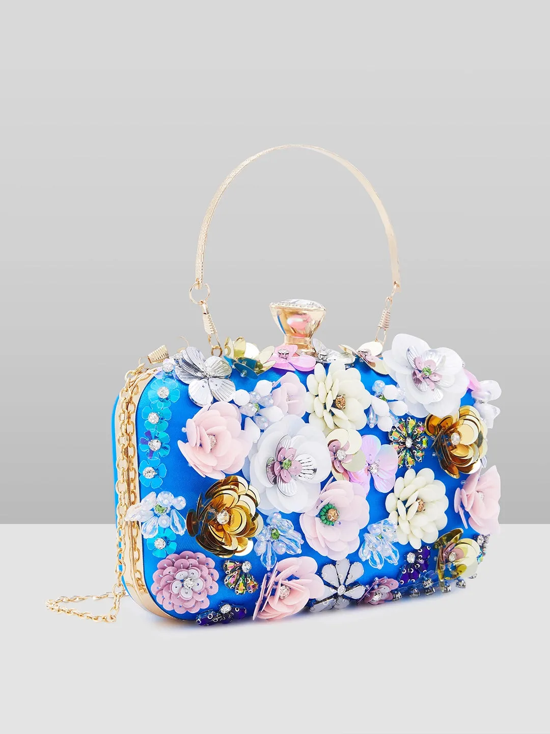 Caprese Ava Floral Clutch Box Small Blue - Stylish Bag for Festive Events