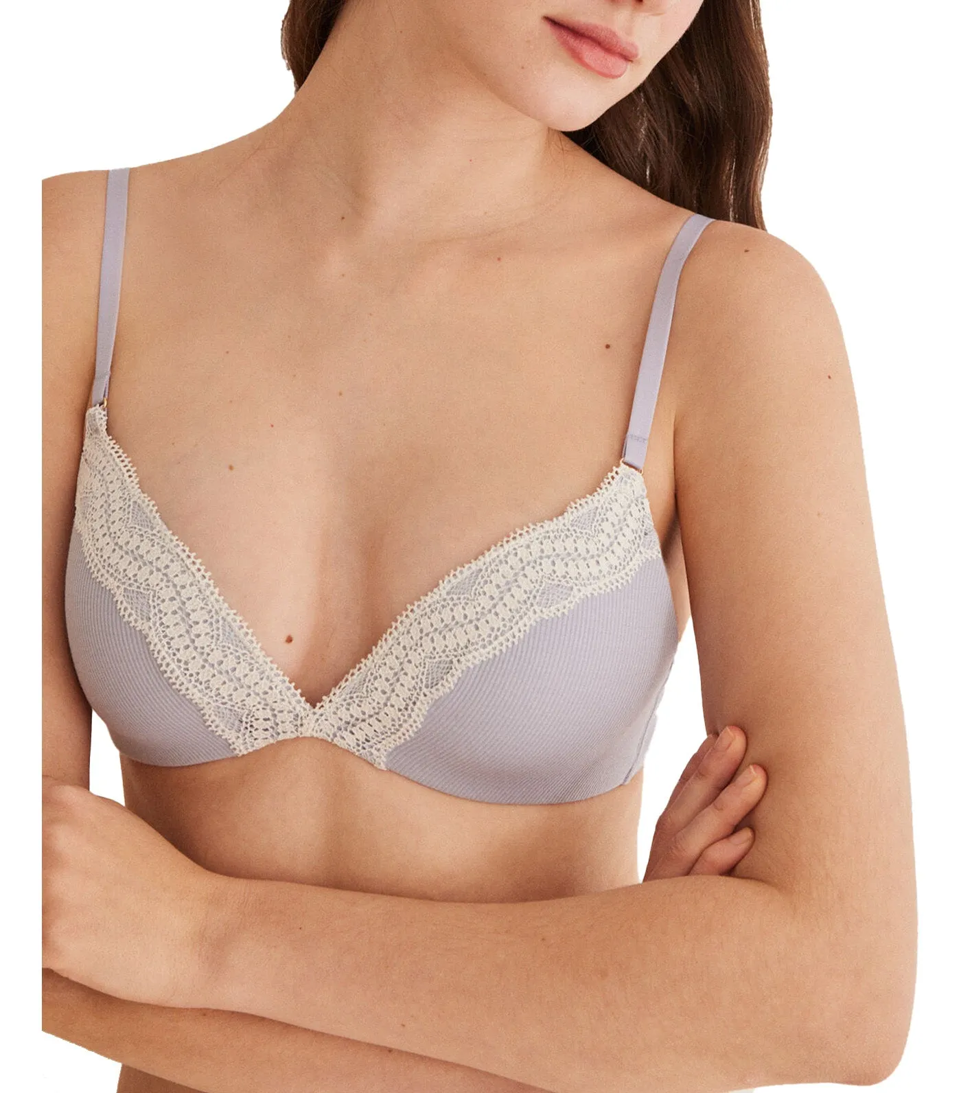 Charming Lace Triangle Bra Purple