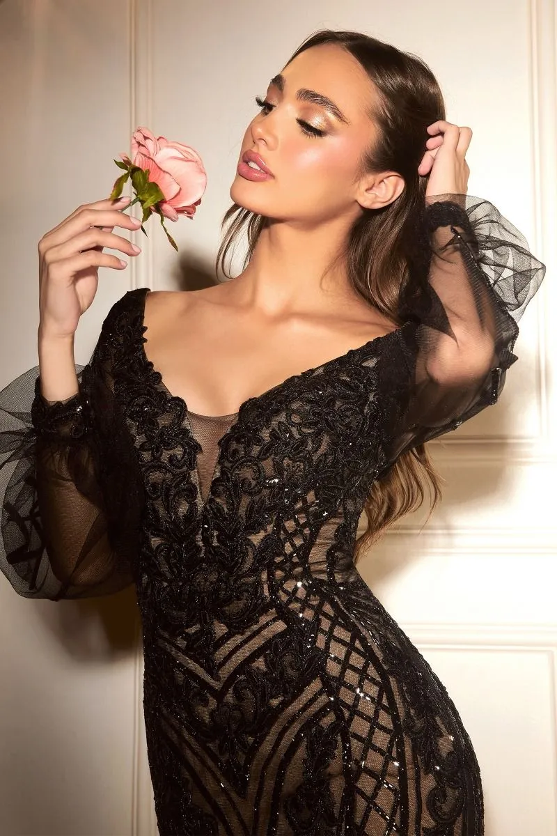 CINDERELLA DIVINE CD864 Stunning Long Sleeve  Fitted Mermaid Gown
