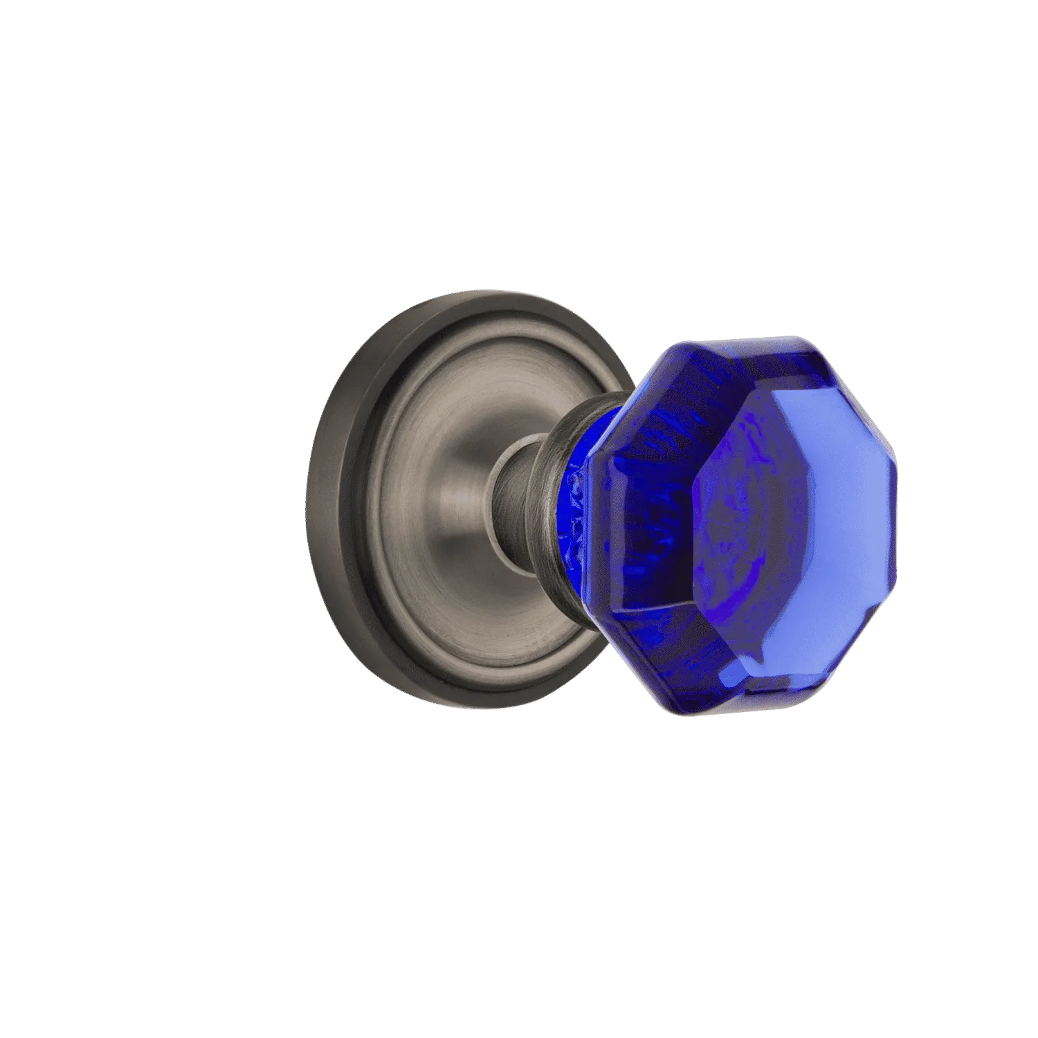 Classic Rosette with Cobalt Waldorf Knob in Antique Pewter