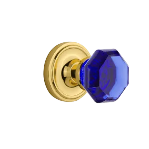 Classic Rosette with Cobalt Waldorf Knob in Polished Brass