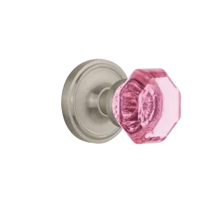 Classic Rosette with Pink Waldorf Knob in Satin Nickel