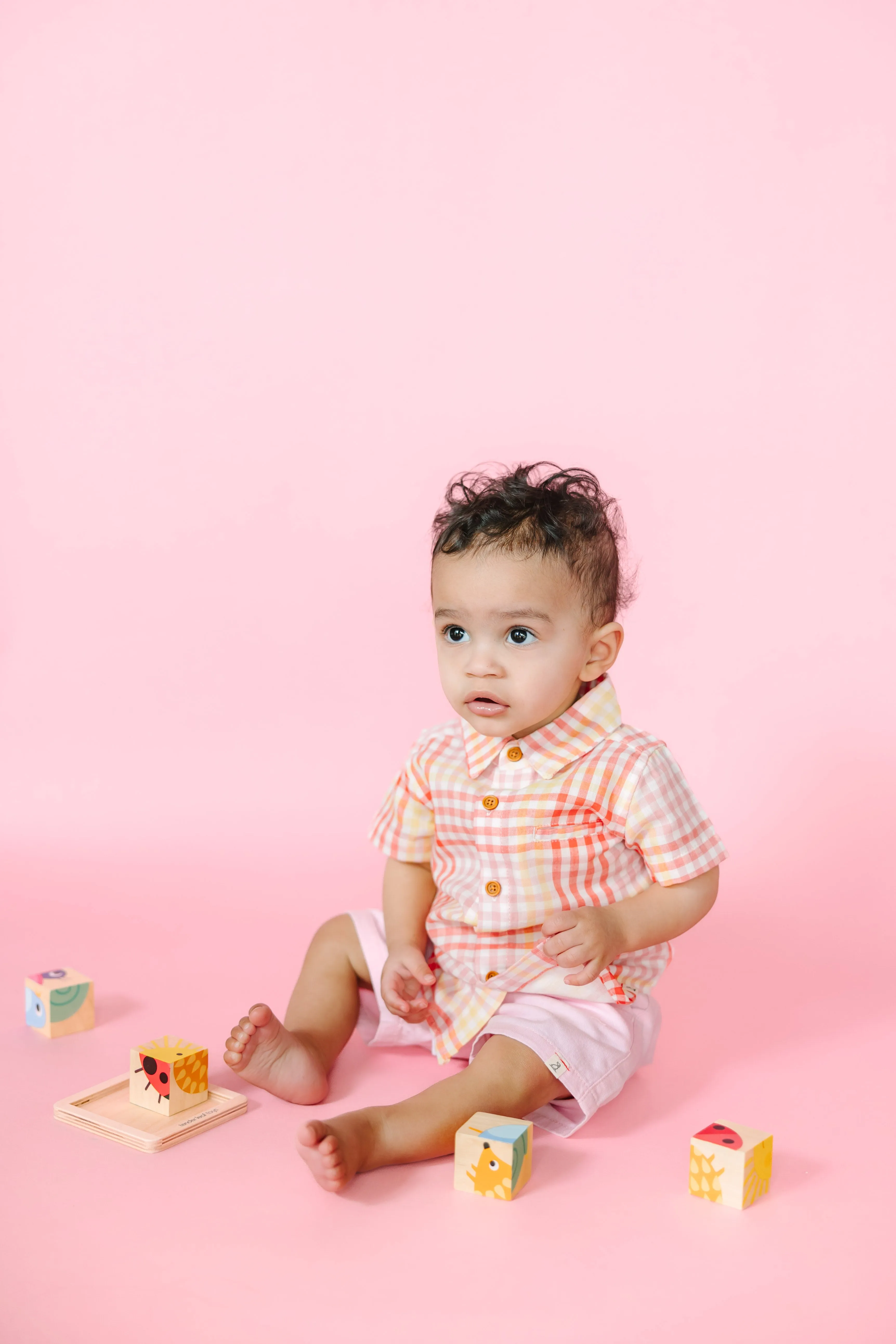 Coral/Yellow Plaid Woven Shirt