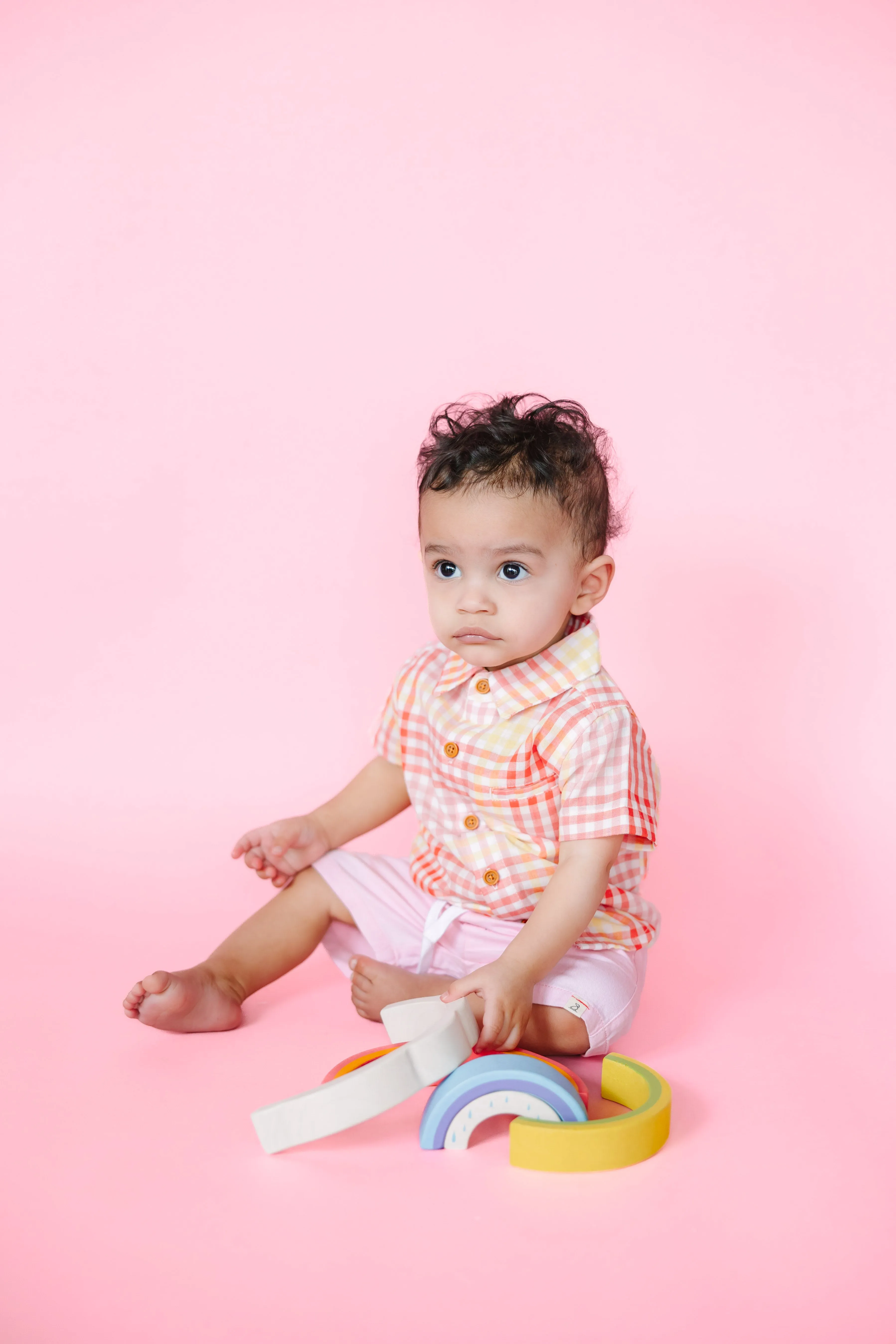 Coral/Yellow Plaid Woven Shirt
