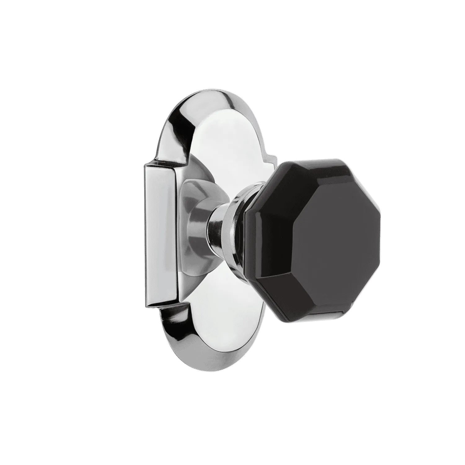 Cottage Short Plate with Black Waldorf Knob in Bright Chrome
