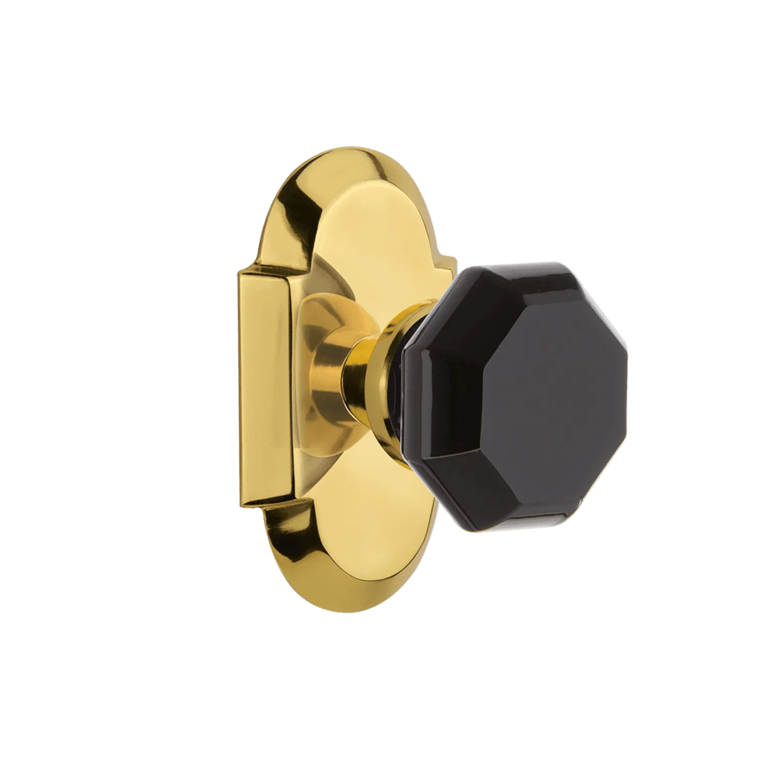 Cottage Short Plate with Black Waldorf Knob in Polished Brass