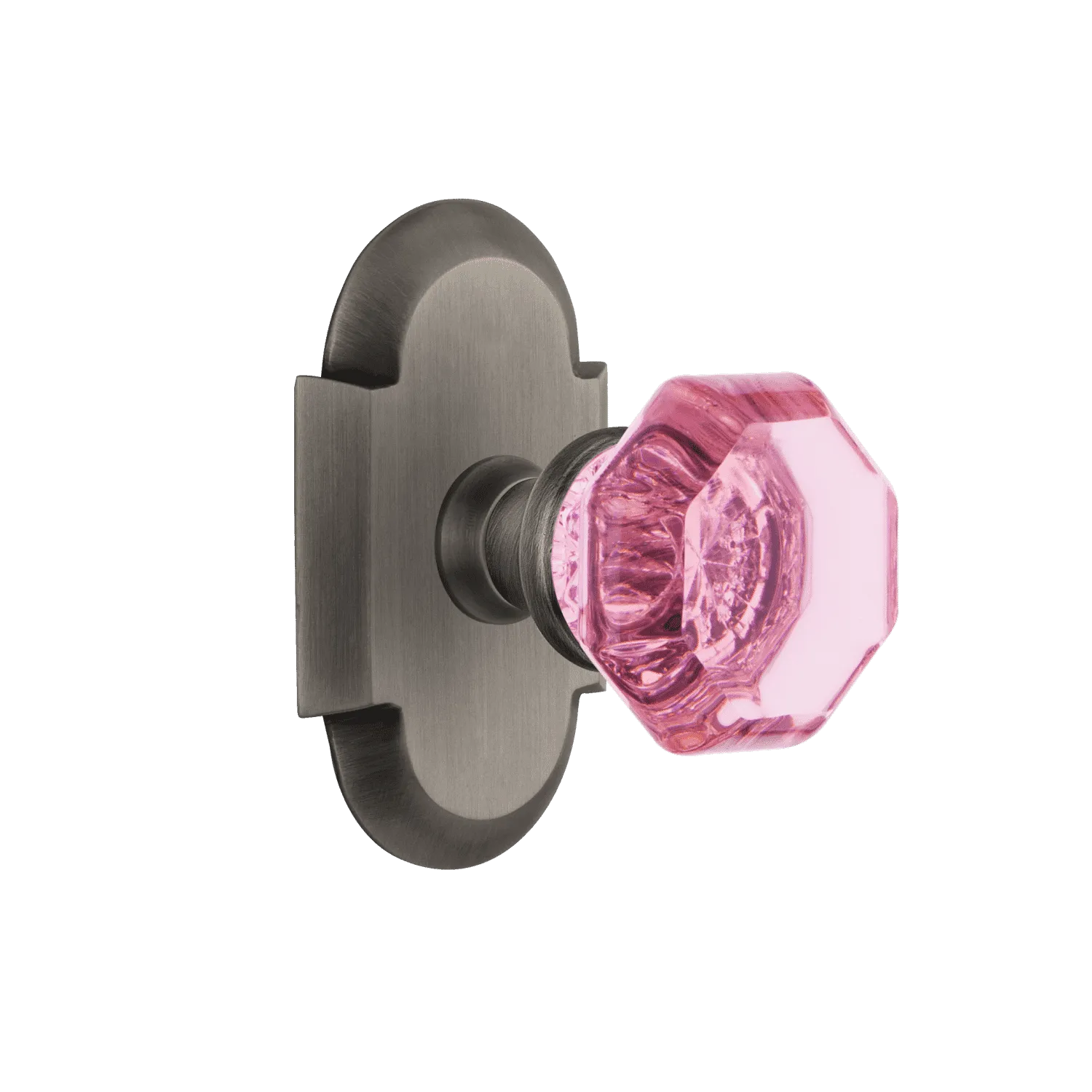 Cottage Short Plate with Pink Waldorf Knob in Antique Pewter