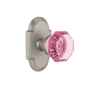Cottage Short Plate with Pink Waldorf Knob in Satin Nickel