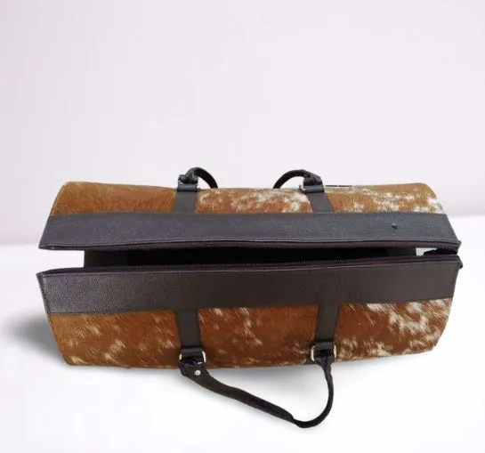 Cowhide Duffel Bag Brown White