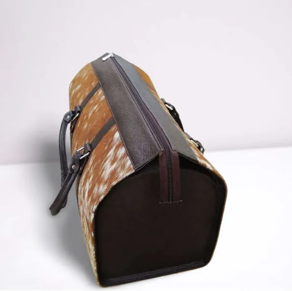 Cowhide Duffel Bag Brown White