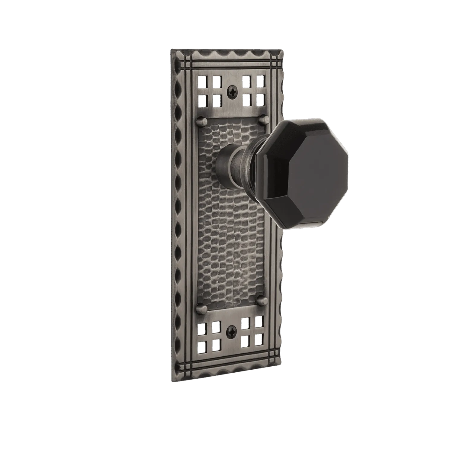 Craftsman Long Plate with Black Waldorf Knob in Antique Pewter