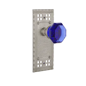 Craftsman Long Plate with Cobalt Waldorf Knob in Satin Nickel