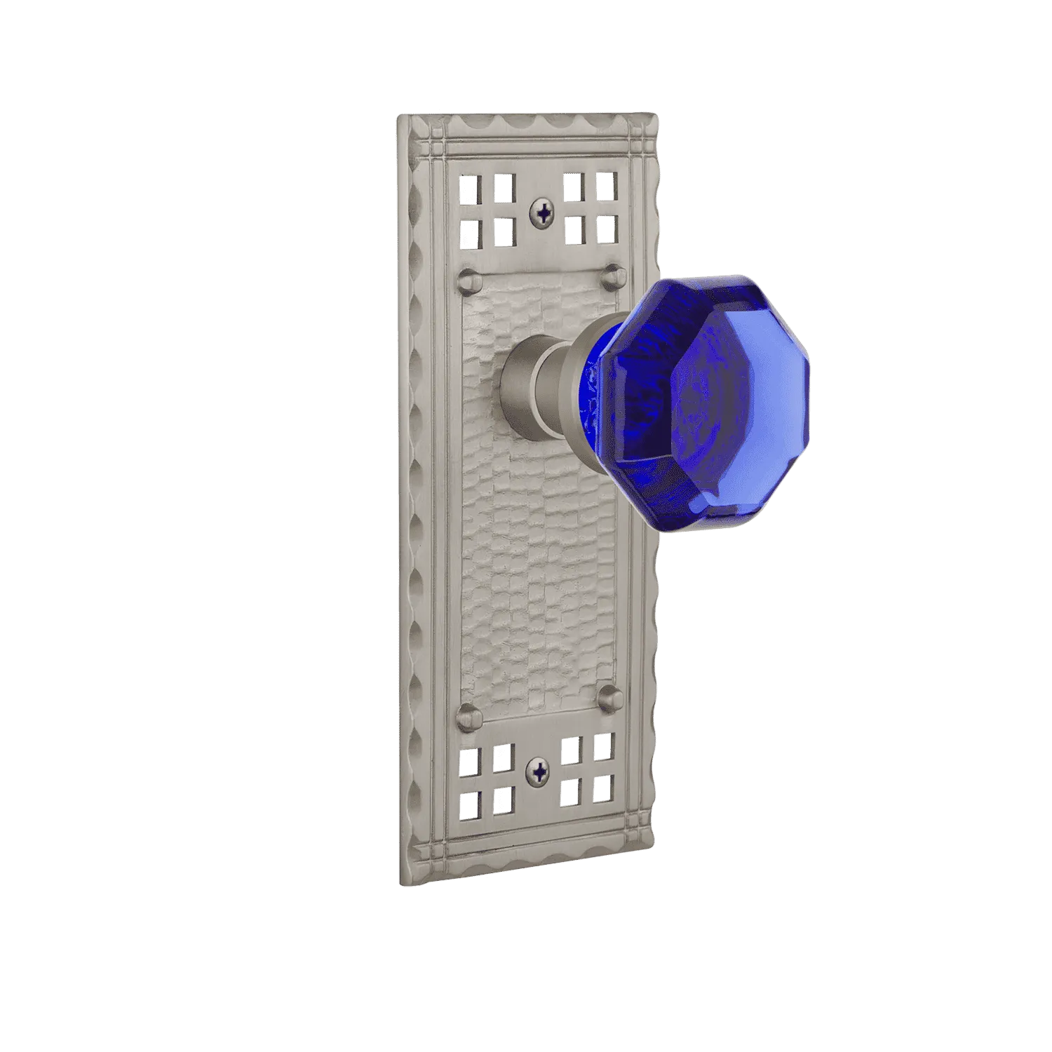 Craftsman Long Plate with Cobalt Waldorf Knob in Satin Nickel