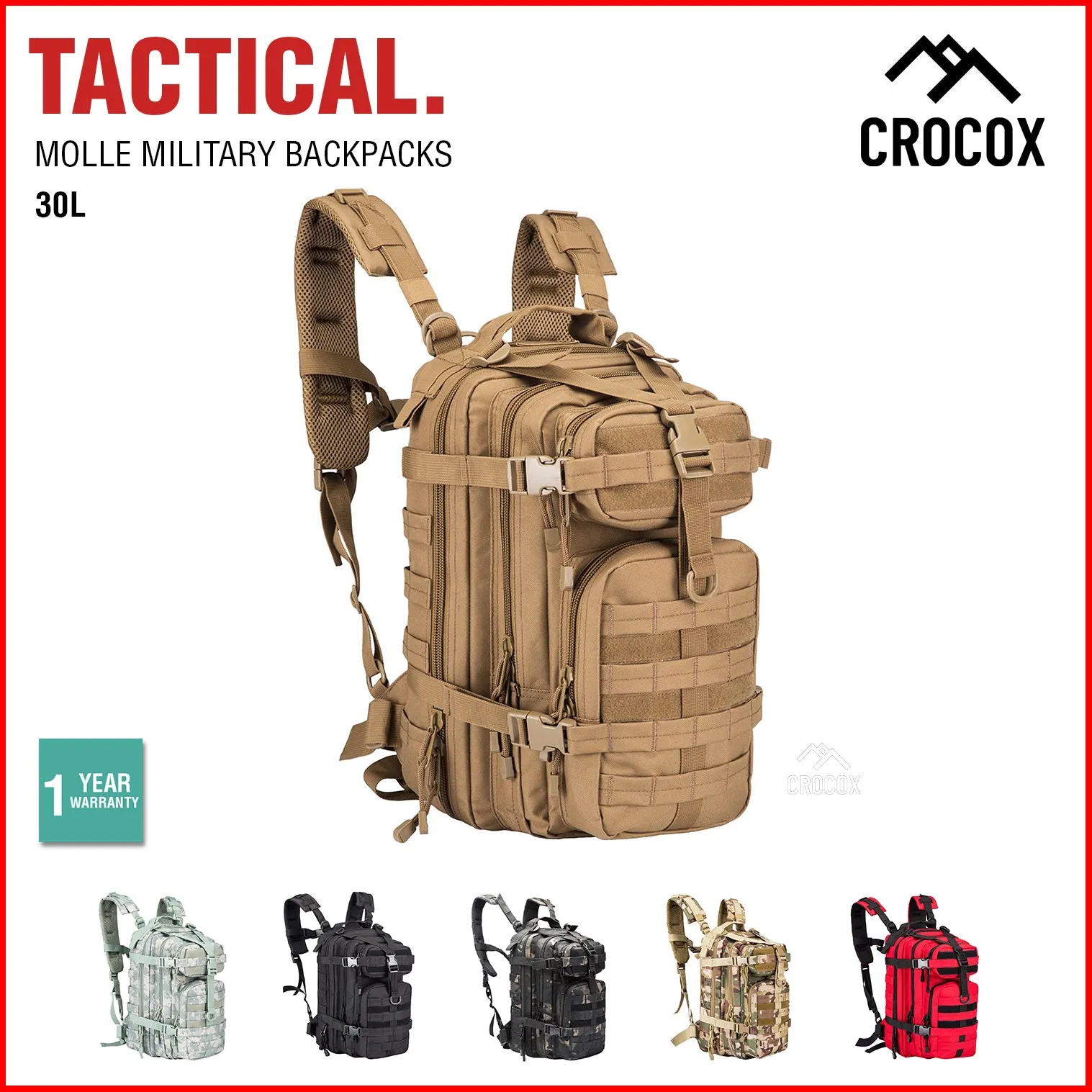 Crocox Military Tactical Backpack Molle Bag Rucksack Canvas Army Pouches Hiking