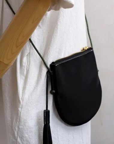 Cute Brown LEATHER Side Bag Tassel Saddle WOMEN SHOULDER BAG Slim With Tassel Crossbody Pouch FOR WOMEN
