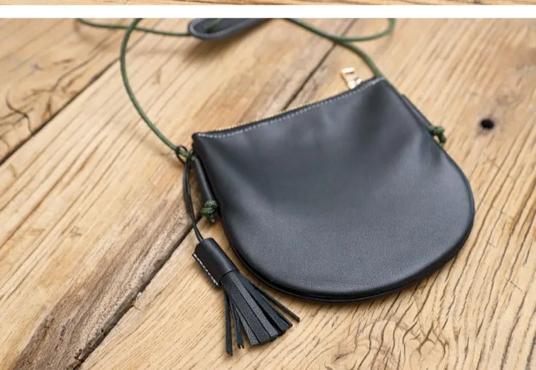 Cute Brown LEATHER Side Bag Tassel Saddle WOMEN SHOULDER BAG Slim With Tassel Crossbody Pouch FOR WOMEN